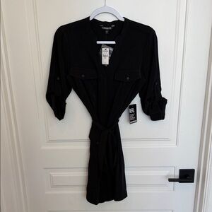 Express Black Tie-Waist Shirt Dress